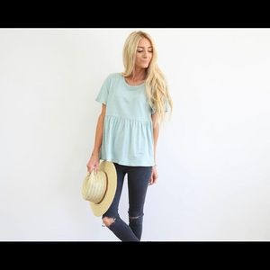 🛍 3/$35 SALE - Cotton Peplum Tee in Dusty Mint